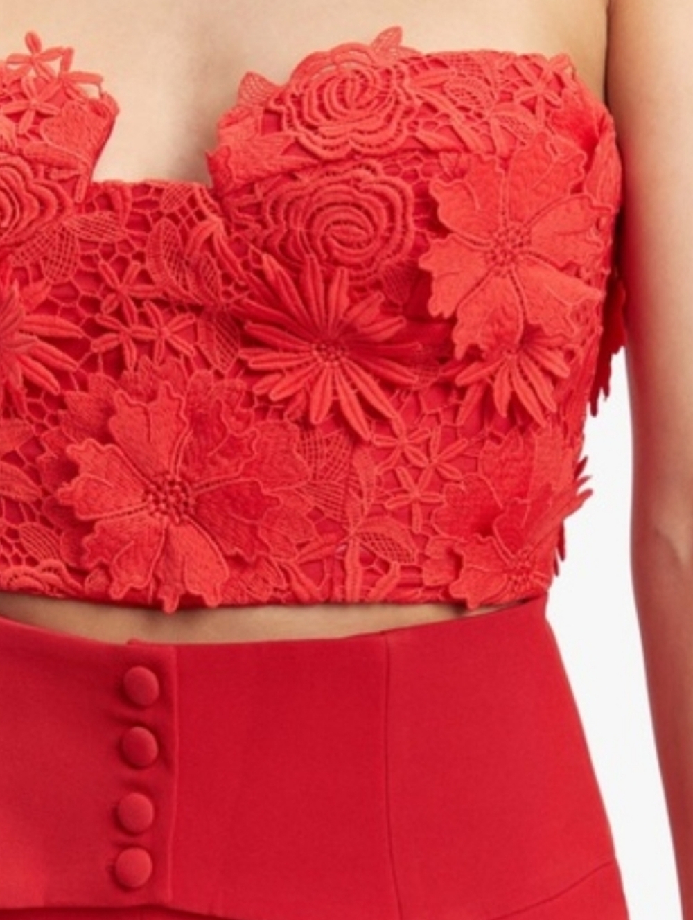 Bardot Revolve Brias Bustier NWT Fire Red Strapless Lined Embroidered lace Crop - Picture 14 of 16